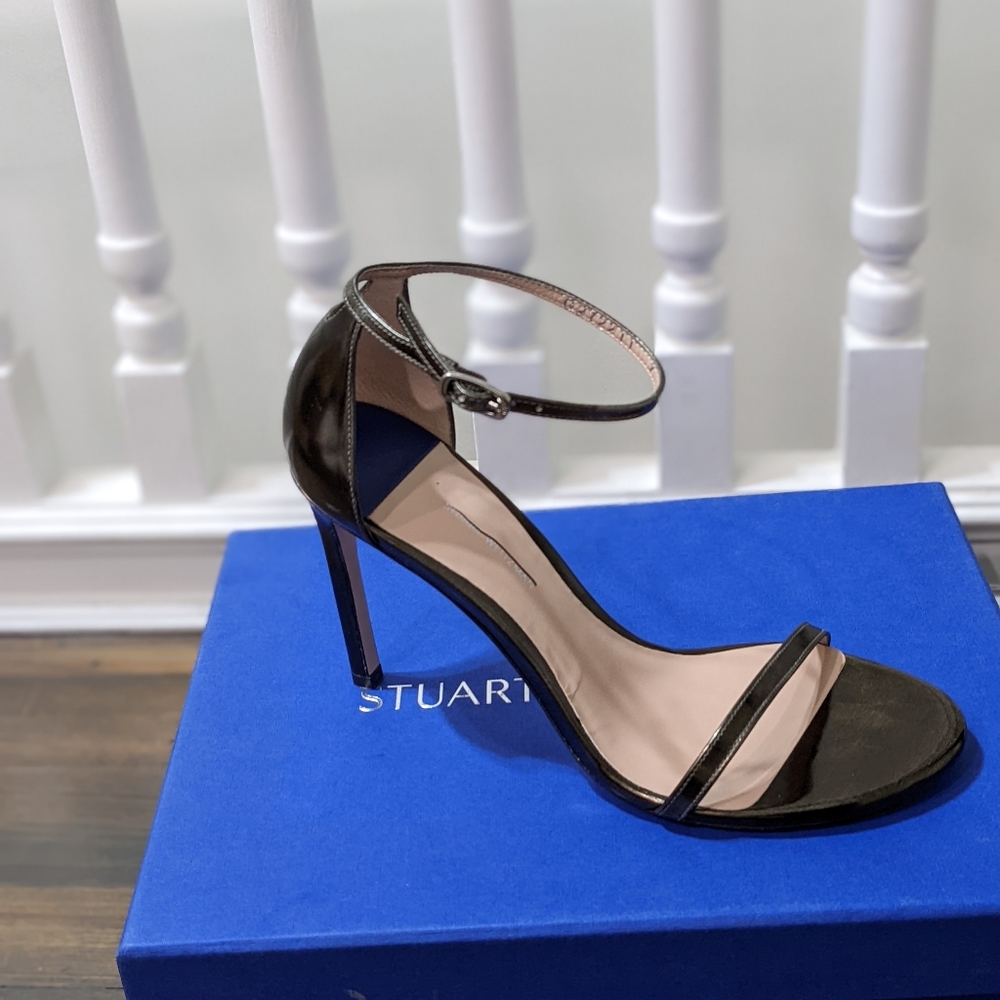 Stuart weitzman nudistsong pewter glass 9 sandals